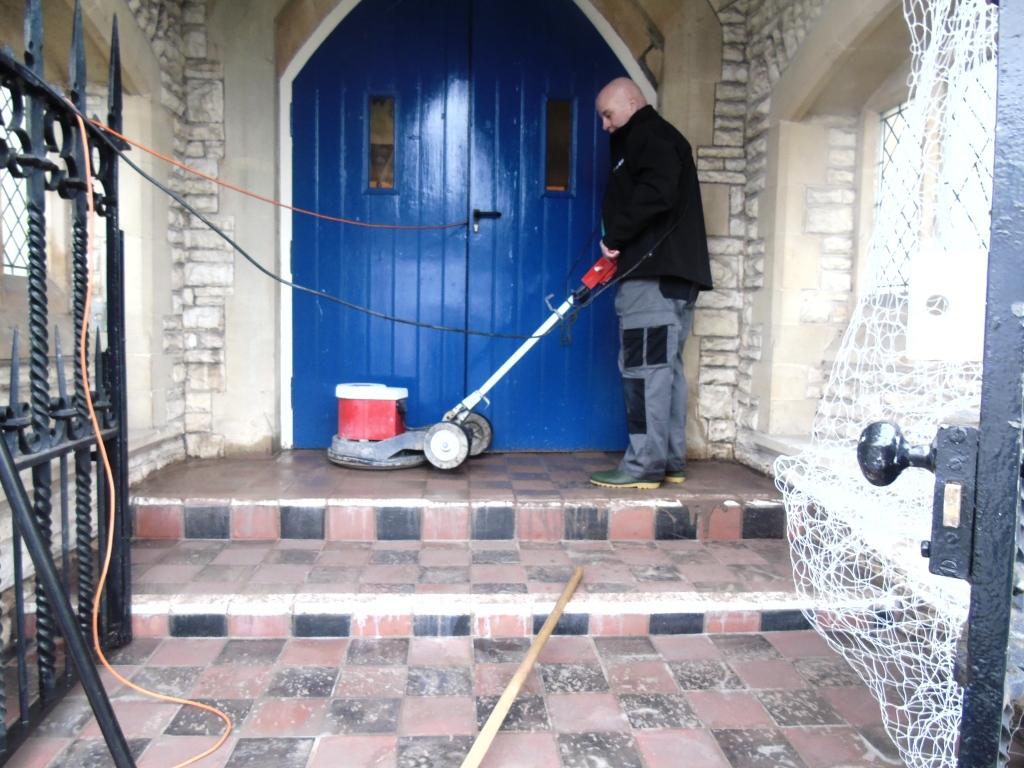 Old Quarry Tiled Church Steps During Cleaning Tewkesbury