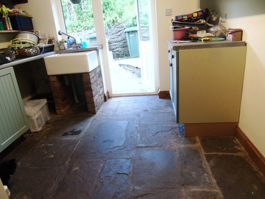 Salvaged Flagstone Floor Before Restoration in Ledbury