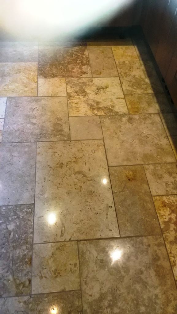 Polished Limestone Kitchen Floor After Cleaning in Cheltenham