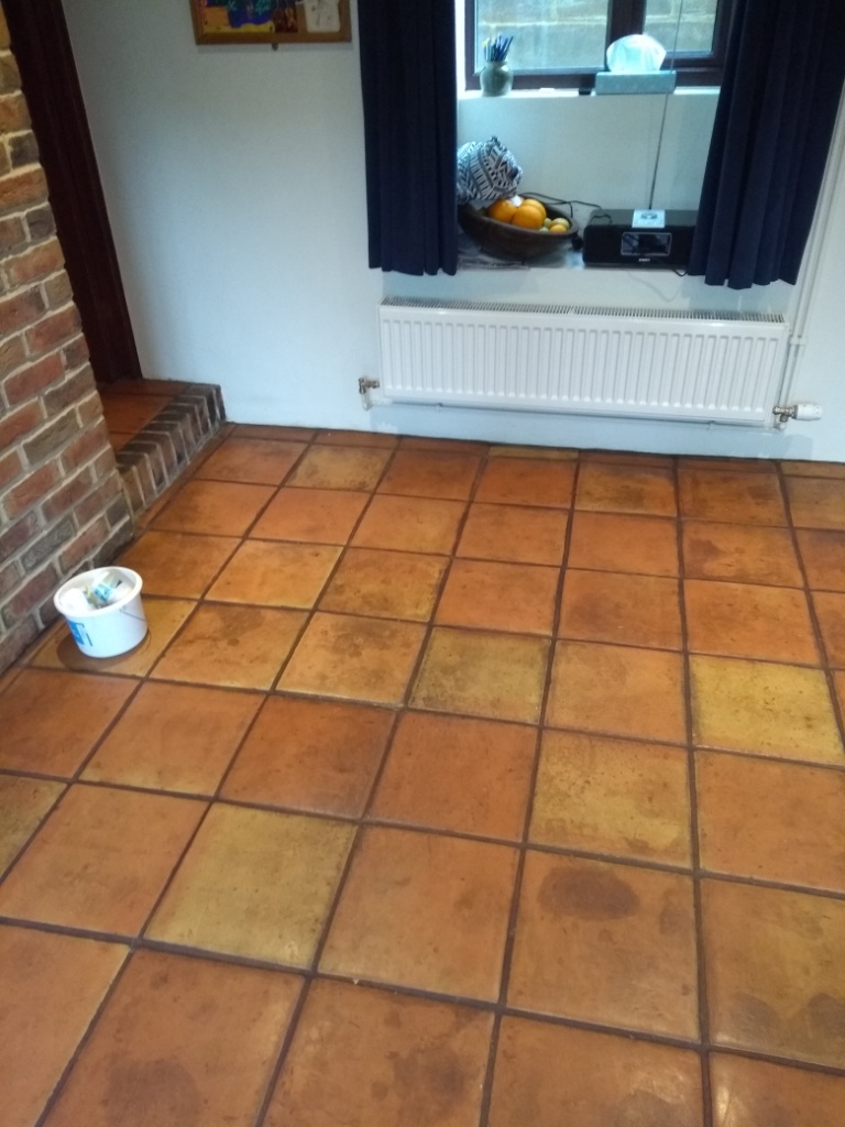 Wax Sealed Mexican Terracotta Tile Before Cleaning Stroud