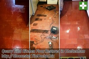 Quarry Tiled Kitchen Floor Before and After Restoration in Cheltenham