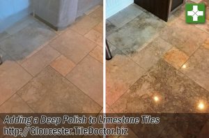 Polished Limestone Tiled Kitchen Floor Before and After Polishing Cheltenham