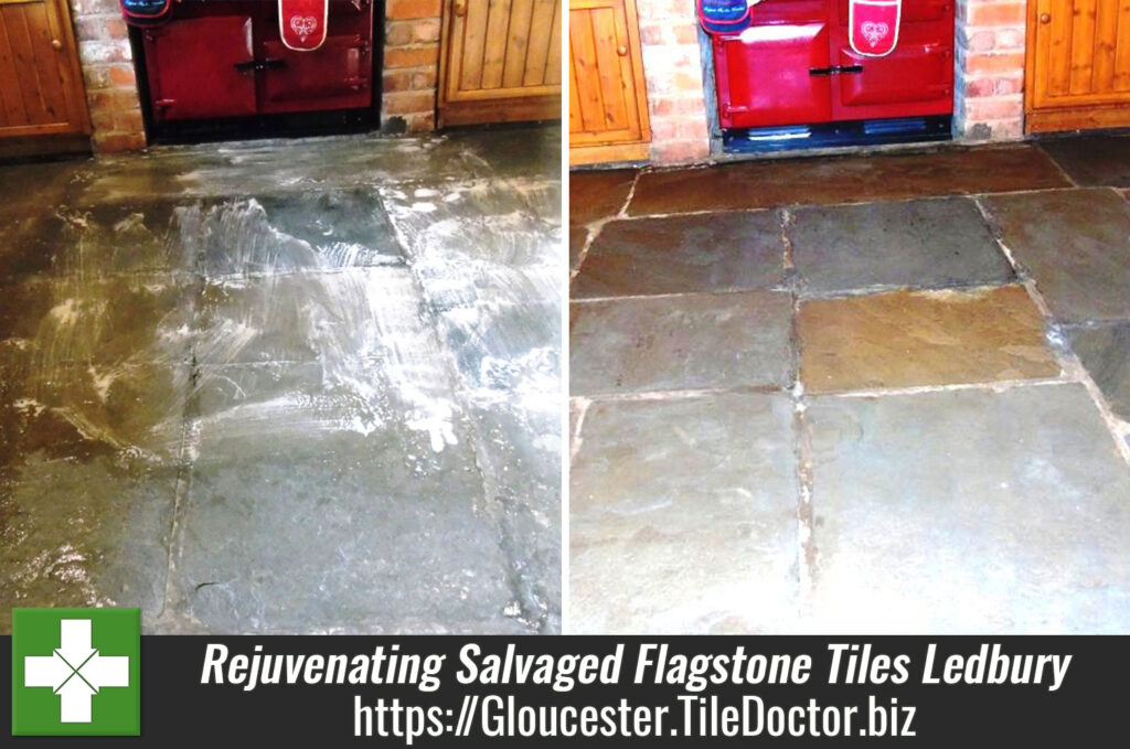 Rejuvenating Salvaged Flagstone Tiles at a Property in Ledbury