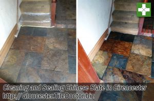 Chinese Slate Hallway Floor Tiles Before Cleaning After Sealing Cirencester