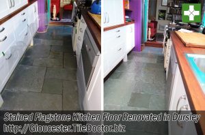 Stained Flagstone Tiled Floor Before After Renovation Dursley