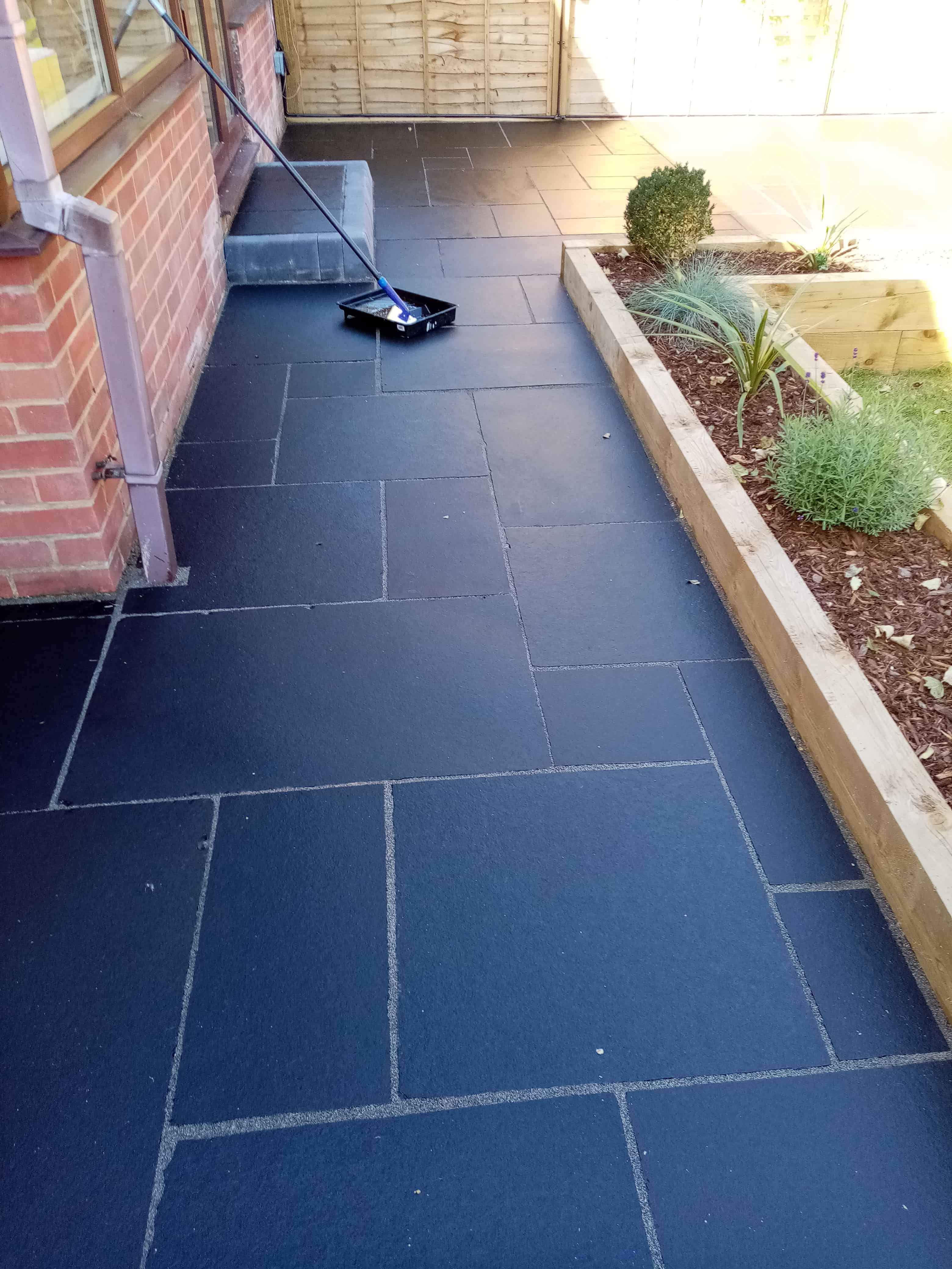 Black Limestone Patio During Sealing Dursley