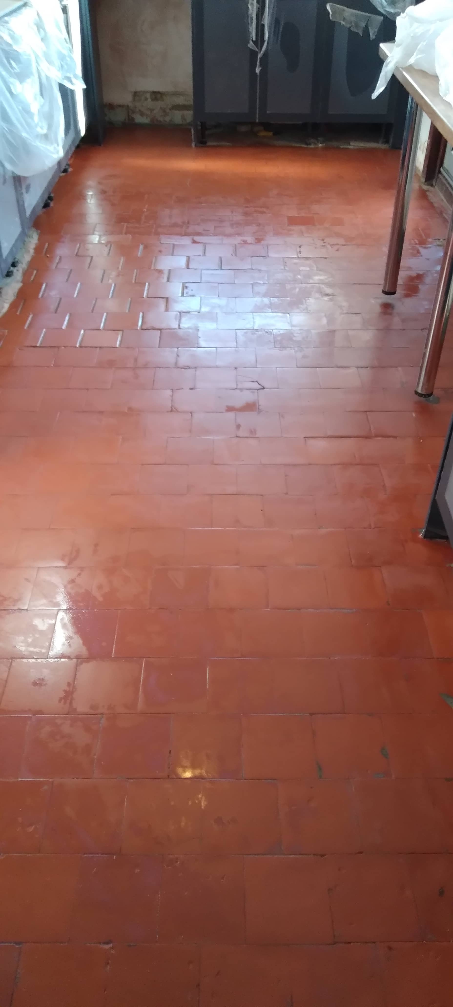 Old Victorian Red Quarry Tiled Kitchen Floor After Restoration Gloucester