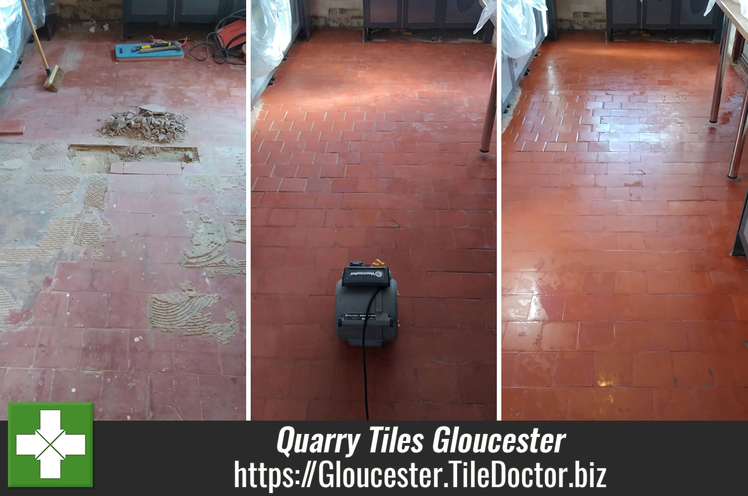 Old-Victorian-Red-Quarry Tiled Kitchen Floor Restoration Gloucester
