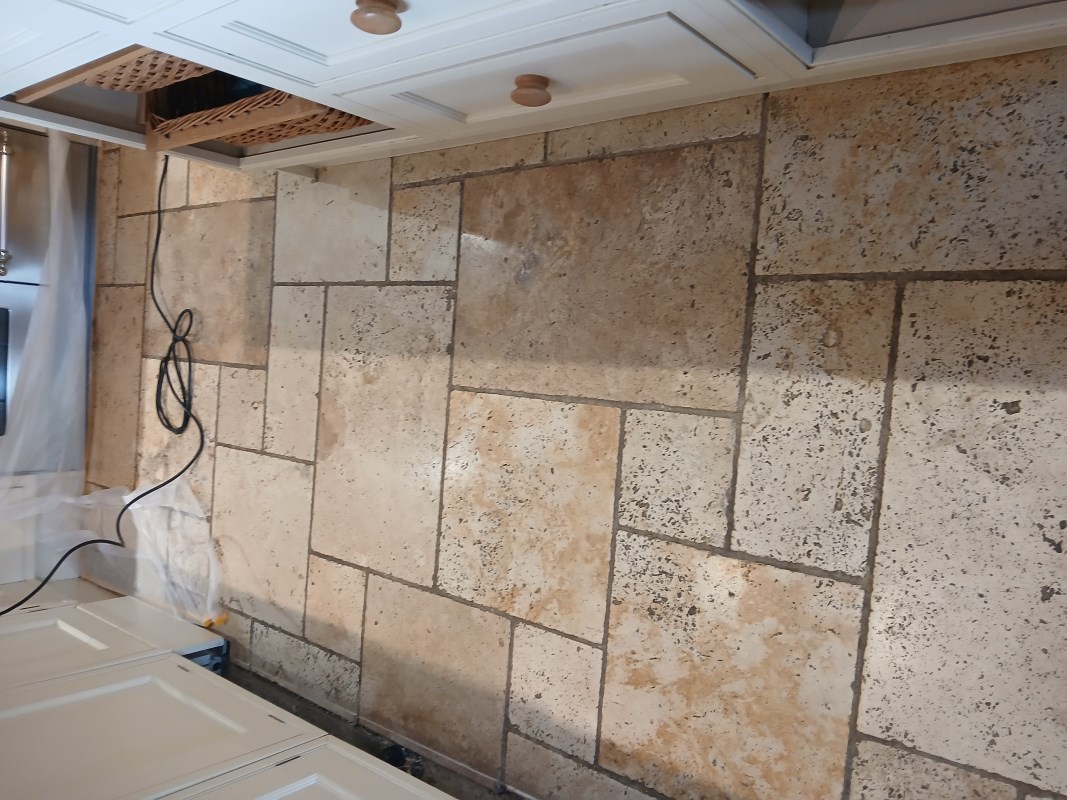 Travertine Tiled Kitchen Floor Before Cleaning Dursley