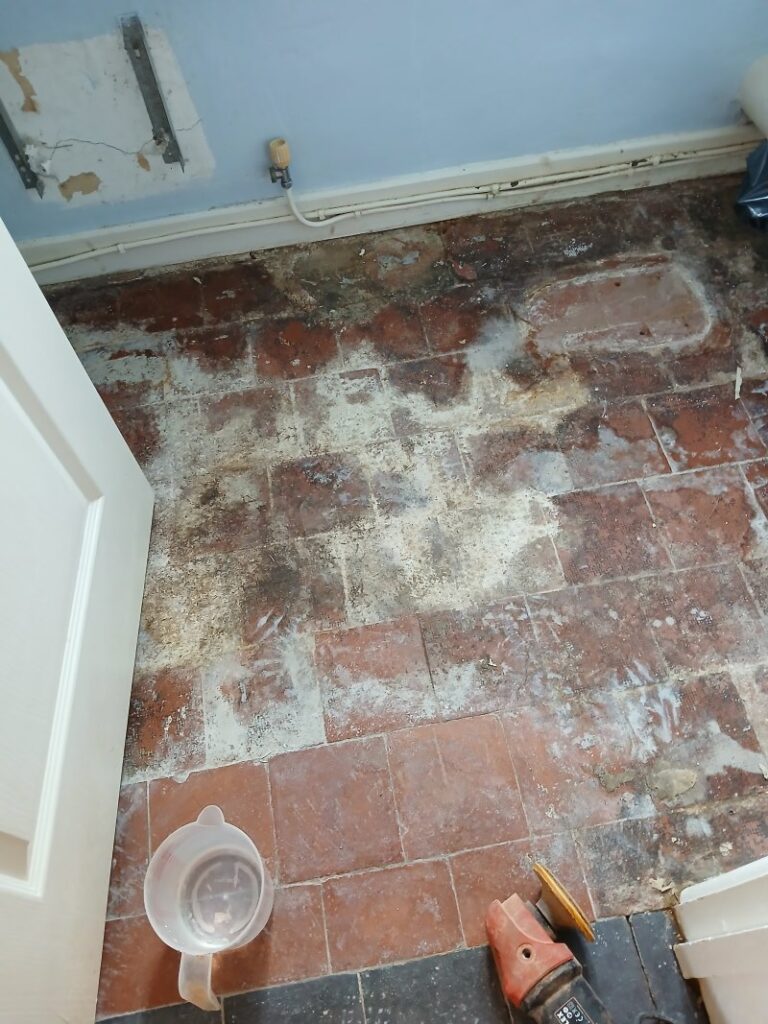 Quarry Tiled Floor During Restoration Cheltenham