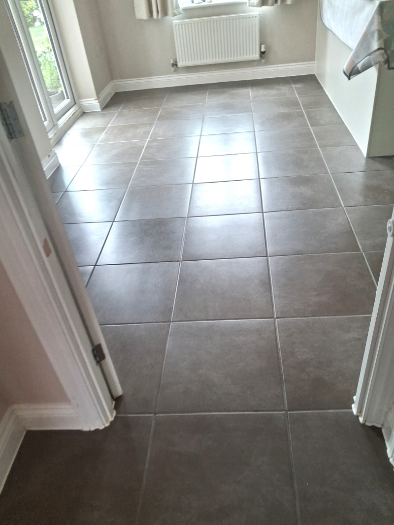 Concrete Effect Porcelain Tiled Floor After Grout Cleaning Sealing Dursley